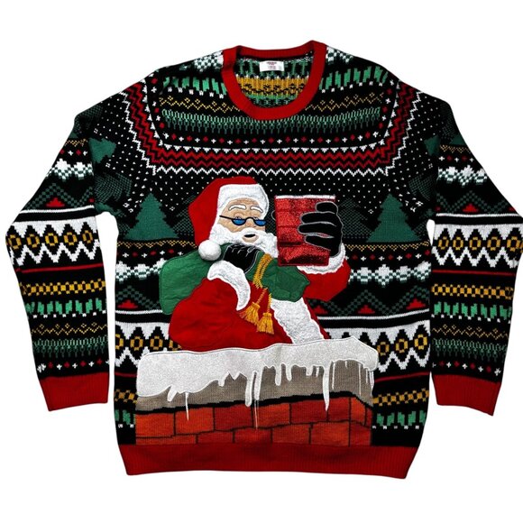 Holiday Time Large Santa Solo Cup Christmas Sweater Office 3D Festive Holiday - Picture 1 of 4